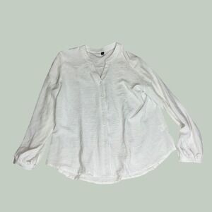 ION White Swiss Dot Blouse - XL - Long Sleeve Split Neck Boho Cottagecore Summer